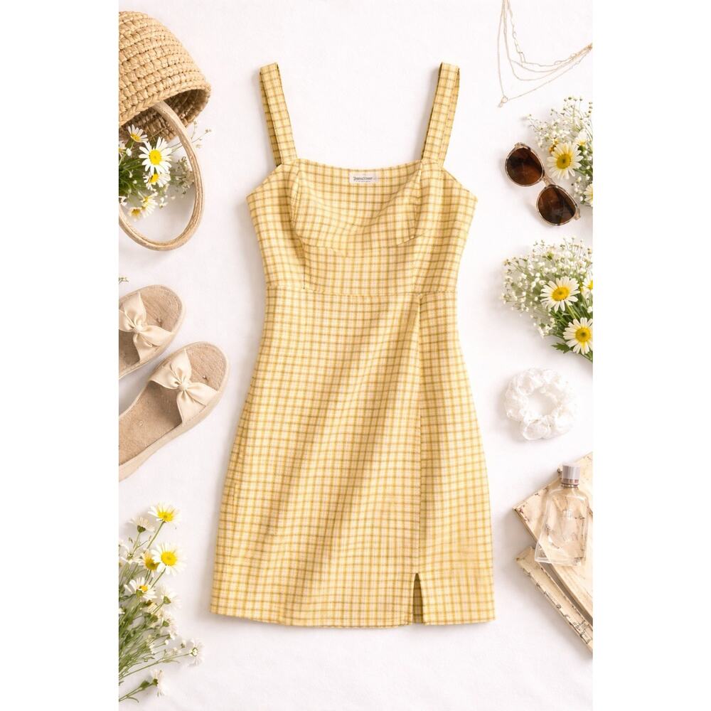 Hollister Yellow Plaid Mini Dress Cottagecore Coquette Y2K Size Small